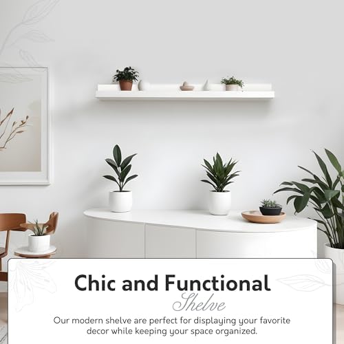 InPlace Durable Shelf with Picture Ledge - White Floating Wall Mount
