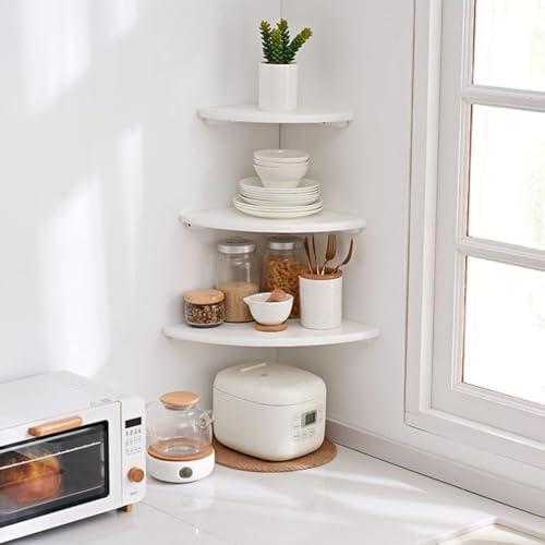 White Solid Oak Corner Shelf Wall Mount