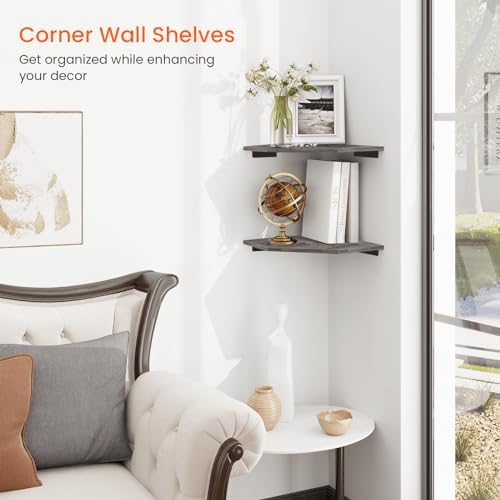 Homode Corner Shelf Wall Mount Set of 2 Rustic Grey