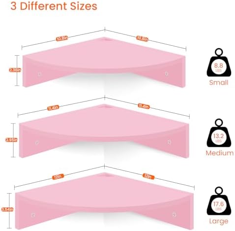 Homode Pink Corner Floating Shelves Set of 3