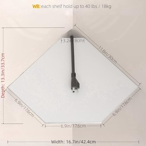 JJL Corner Shelf Wall Mounted 2 Tier 133 Inch Deep
