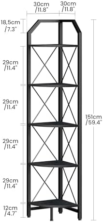 5-Tier Corner Shelf with Metal Frame Black