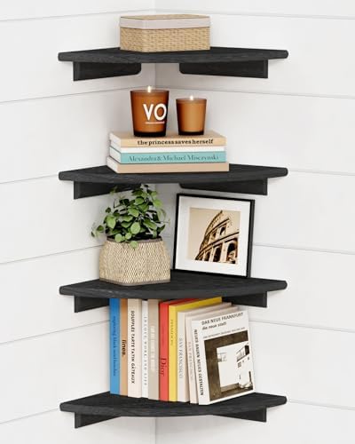 Forbena Black Floating Corner Bookshelf Set of 4