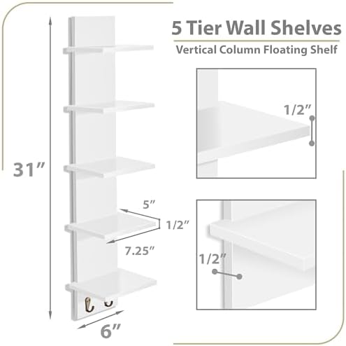Sorbus 5 Tier Wall Shelf with Hooks and Storage