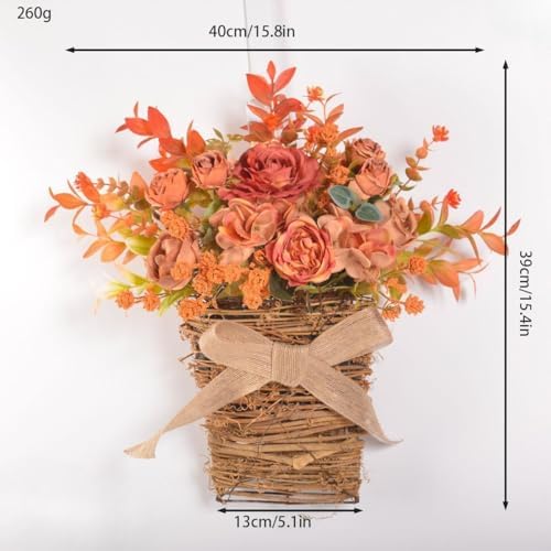 Wooden Door Hanger Basket with Silk Flowers