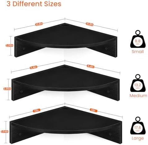 Homode 3 Tier Corner Floating Shelves Black