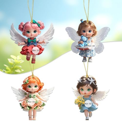 Crystal Effect Hanging Ornaments Set 4PCS Small Angel