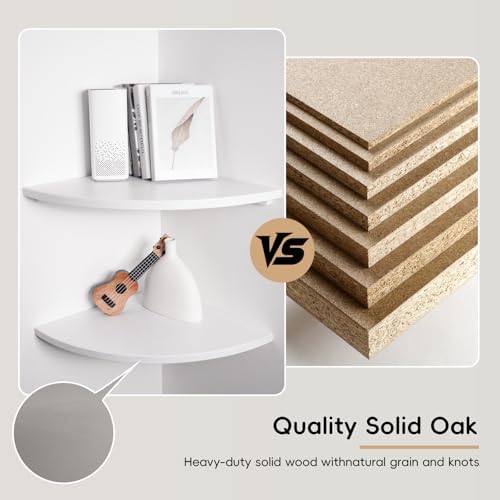 Floating Corner Shelves White 12 Inch Solid Oak 2-Pack