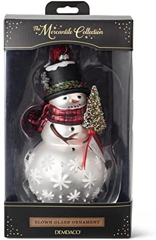 Classic White Snowman with Red Scarf Blown Glass Ornament