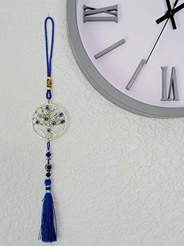 LUCKBOOSTIUM Evil Eye Tree Charm Pendant with Blue Tassels