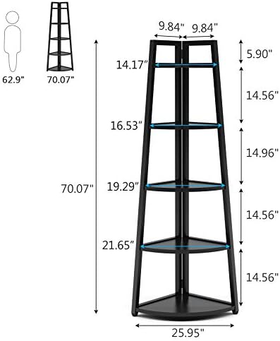 Tribesigns 70 Inch Tall Corner Shelf Black