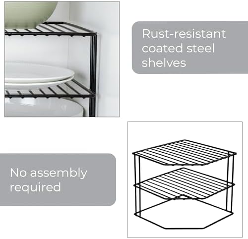 3-Tier Kitchen Corner Shelf Rack - Steel Frame - Black