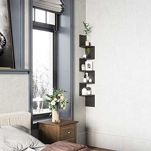 GREENDEW 5-Tier Wall Mount Floating Corner Shelf Black
