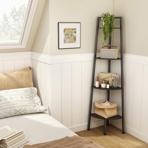 Hoctieon 4-Tier Corner Bookshelf Black Metal Frame
