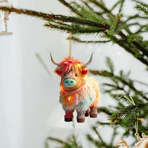 Cute Acrylic Highland Cow Christmas Tree Decor