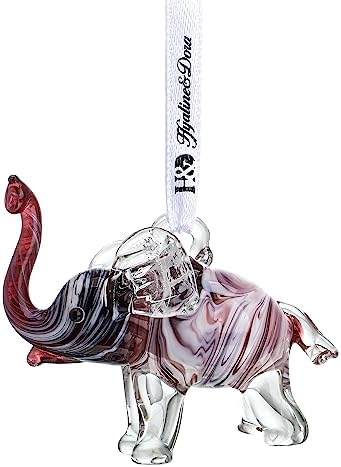 Hand Blown Glass Elephant Hanging Ornament Brown