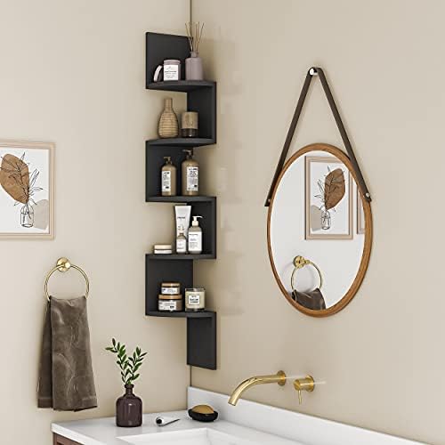 GREENDEW 5-Tier Wall Mount Floating Corner Shelf Black