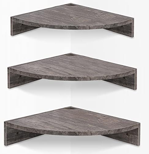 Homode Corner Floating Shelves Set of 3 Rustic Grey