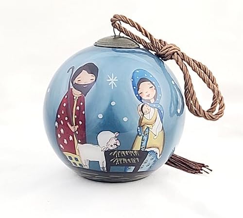 Intricate Inside-Painted Glass Ornament - Nativity Holy Family