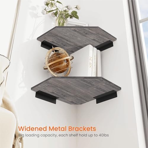 Homode Corner Shelf Wall Mount Set of 2 Rustic Grey