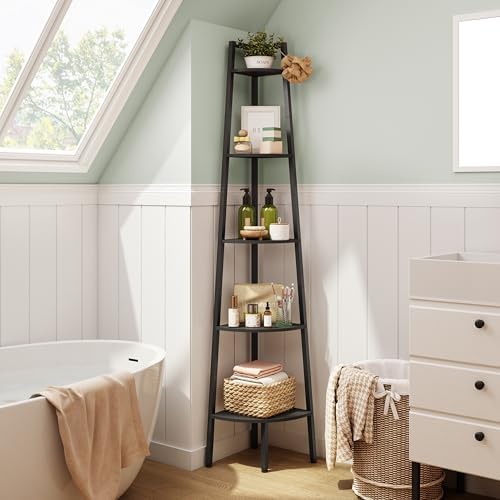 Hoctieon 5-Tier Corner Bookshelf Black Metal Frame