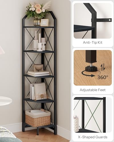 5-Tier Corner Shelf with Metal Frame Black