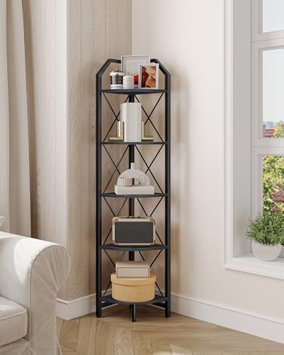 5-Tier Corner Shelf with Metal Frame Black