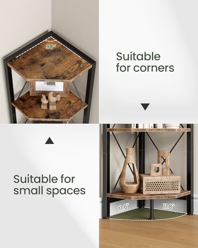 5-Tier Corner Shelf Rustic Brown and Black TCJ12BF