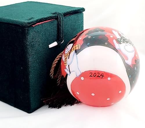 Handmade Red Snowman Glass Ornament with Gift Box