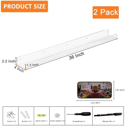 36 Inch Clear Acrylic Floating Wall Shelf 2 Pack