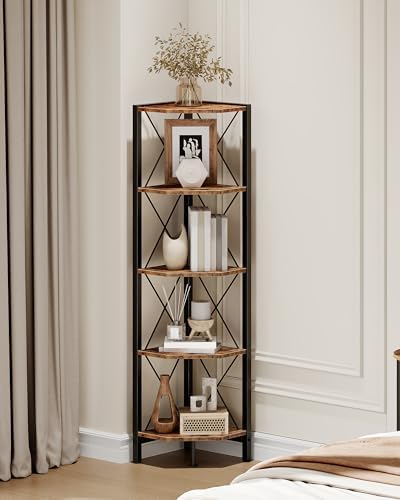 5-Tier Corner Shelf Rustic Brown and Black TCJ12BF