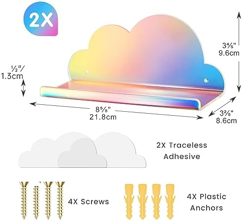 NiHome Iridescent Acrylic Floating Shelves 2 Pack