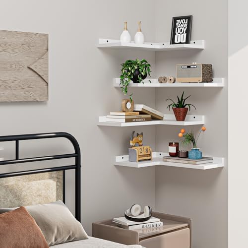 4-Tier Corner Floating Shelves - White