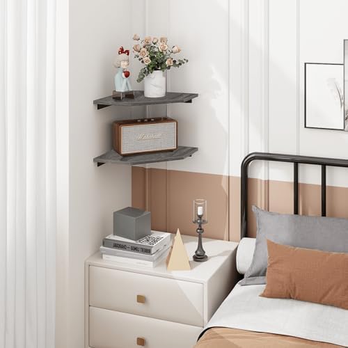 Homode Corner Shelf Wall Mount Set of 2 Rustic Grey