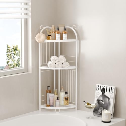 CICUFY 3 Tier Metal Corner Shelf Bathroom Organizer with Guardrails