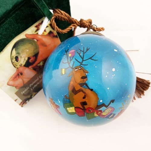 Festive Deer Traditional Inside-Painted Glass Artwork