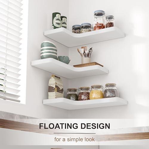 Fuqing Corner Floating Shelves Set of 3 White