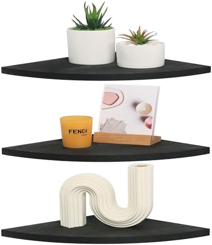 Wood Corner Floating Shelf with Cable Raceway - 10 Inch Black