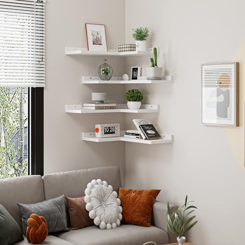 4-Tier Corner Floating Shelves - White