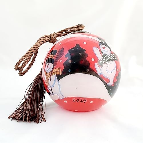 Handmade Red Snowman Glass Ornament with Gift Box