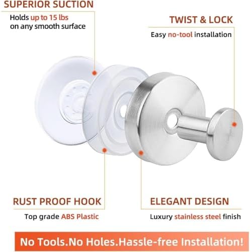 Stainless Steel Suction Cup Wreath Hook with 15 lb Capacity