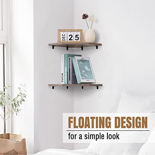 Set of 2 Rustic Grey Corner Wall Shelves