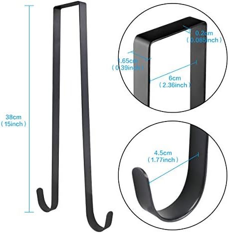 15 Inches Double Side Wreath Hanger Over The Door Black