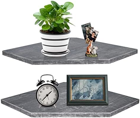 Homode Corner Shelf Wall Mount Set of 2 Rustic Grey