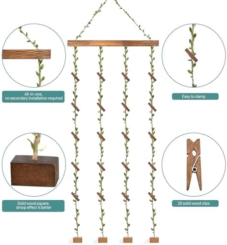 Wooden Hanging Photo Display with 20 Clips Wall Decor Frame