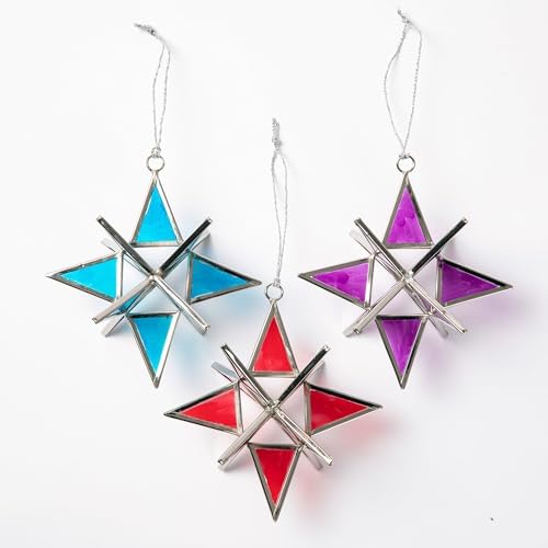 Handcrafted Stained Glass Moravian Star 3D Ornament Rose Gold Large