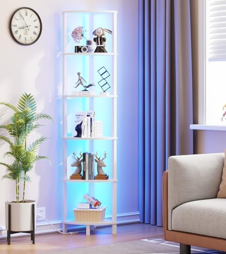 VIMBER 6-Tier Corner Bookshelf with LED Light