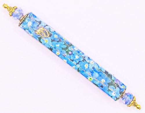 Handmade Tiny Blue Flowers Mezuzah Ornament