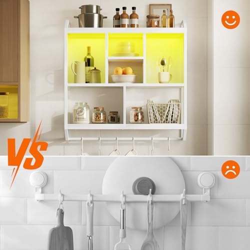 HOOBRO LED Gaming Floating Shelf with 3 Tiers and Hanging Rod