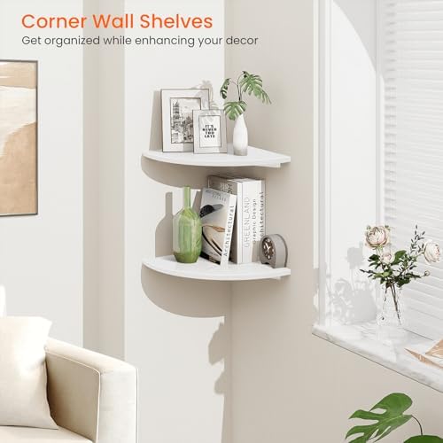 Homode Corner Wall Shelf Set of 2 White Floating Wooden